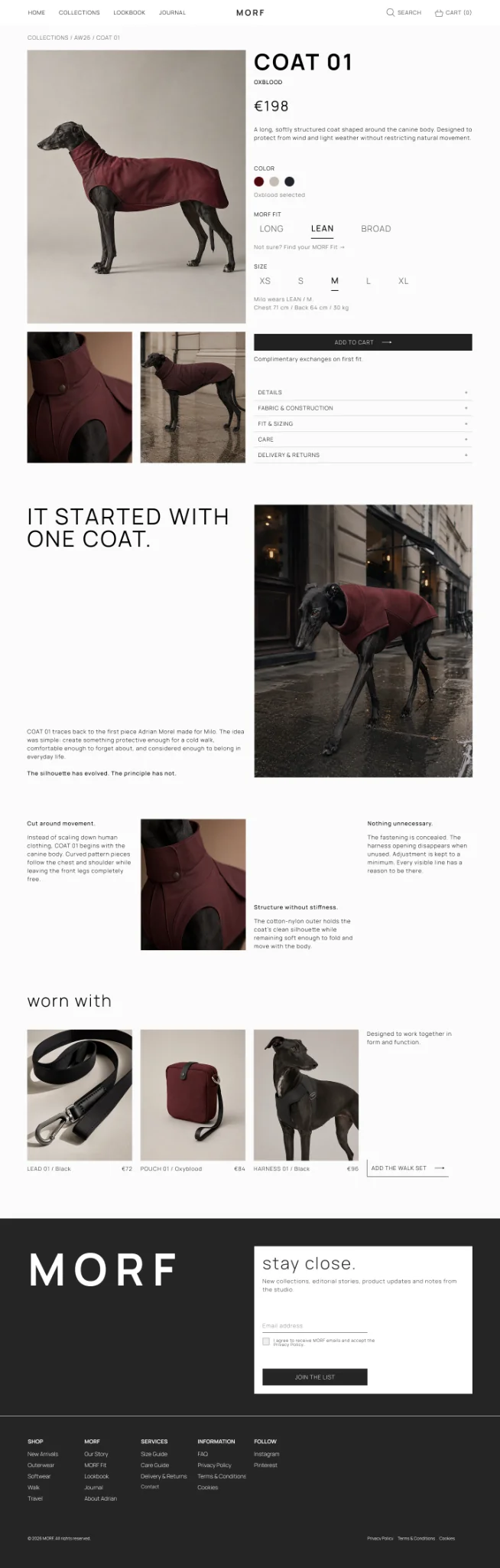 MORF coat product detail page
